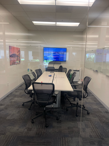 Glass-walled conference room